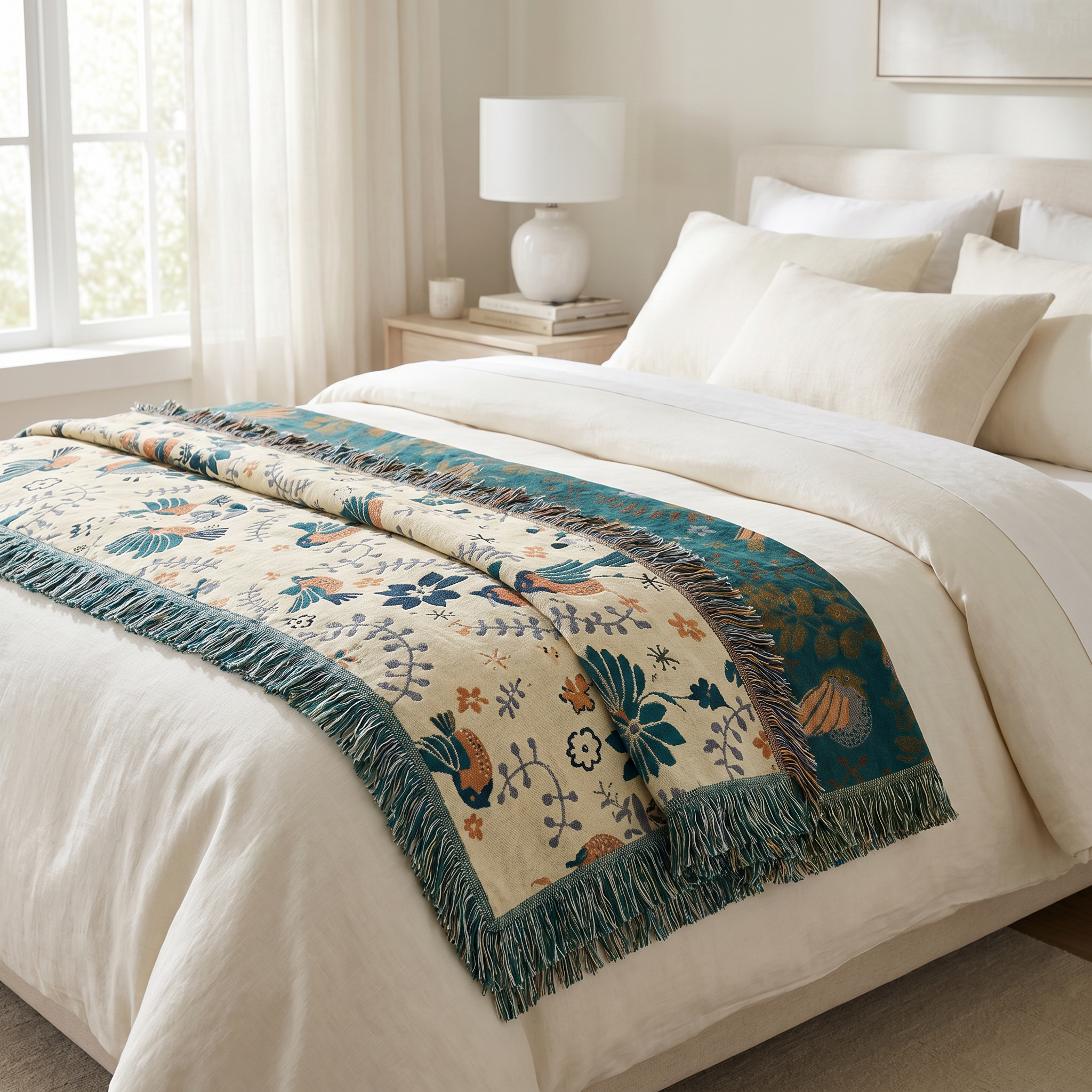 Incanto Reversible Woven Cotton Tapestry Throw Blanket for Sofa Bed