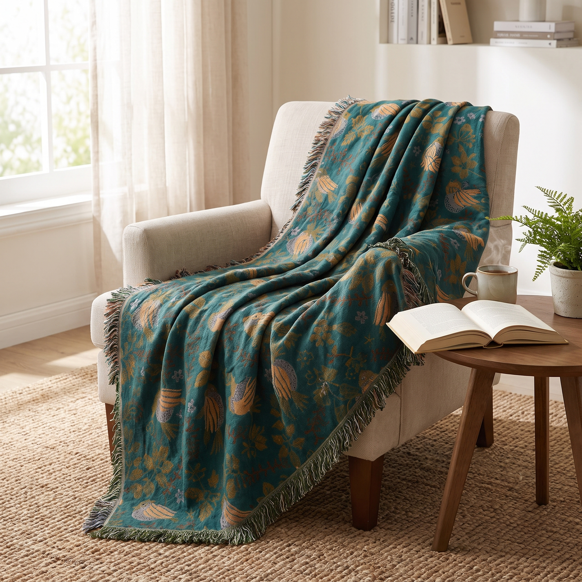Incanto Reversible Woven Cotton Tapestry Throw Blanket for Sofa Bed