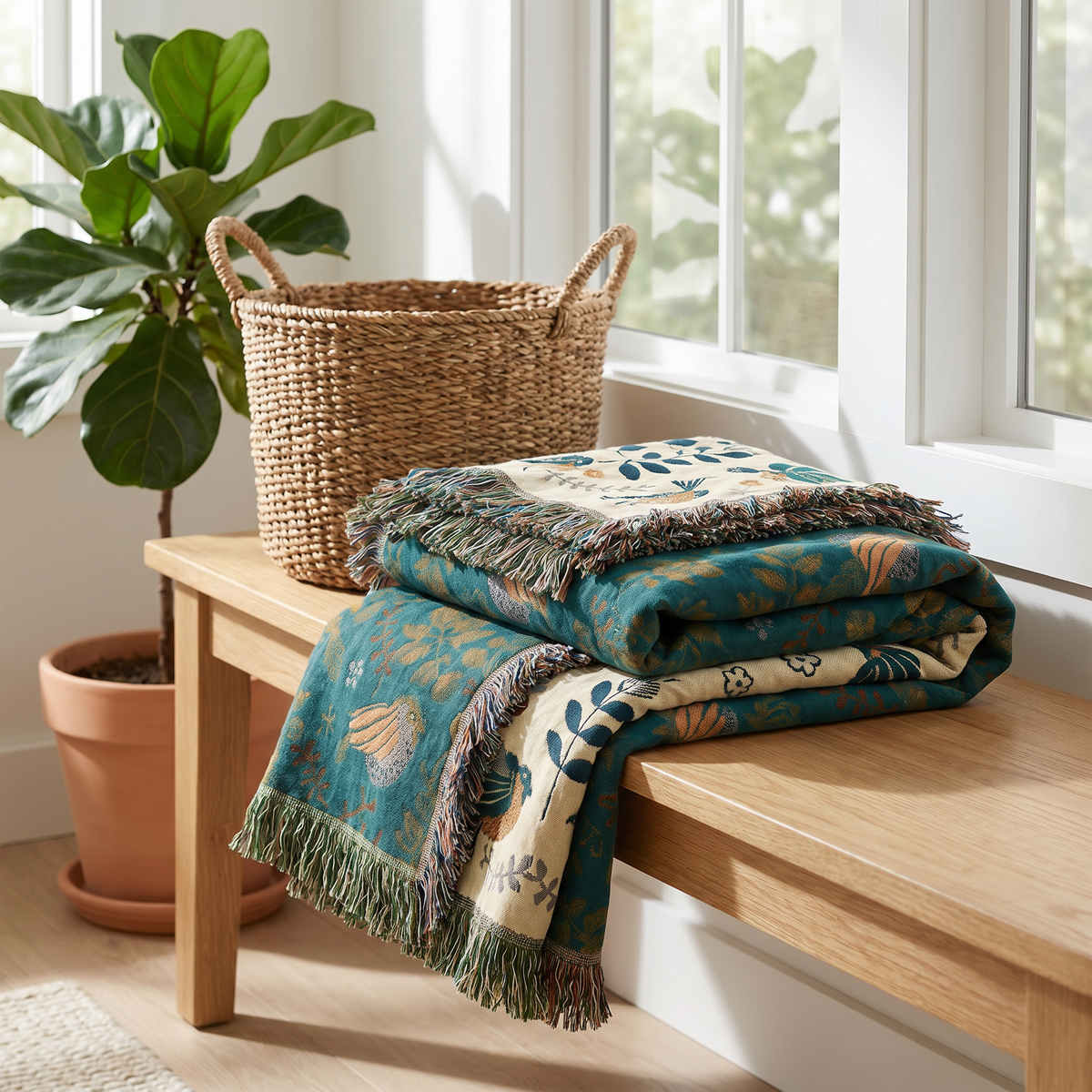 Incanto Reversible Woven Cotton Tapestry Throw Blanket for Sofa Bed