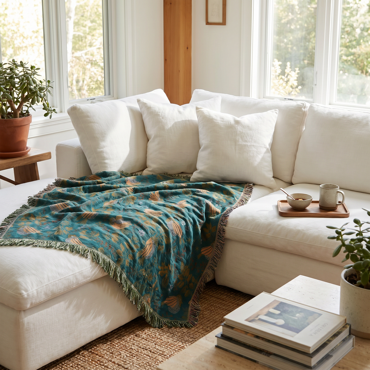 Incanto Reversible Woven Cotton Tapestry Throw Blanket for Sofa Bed