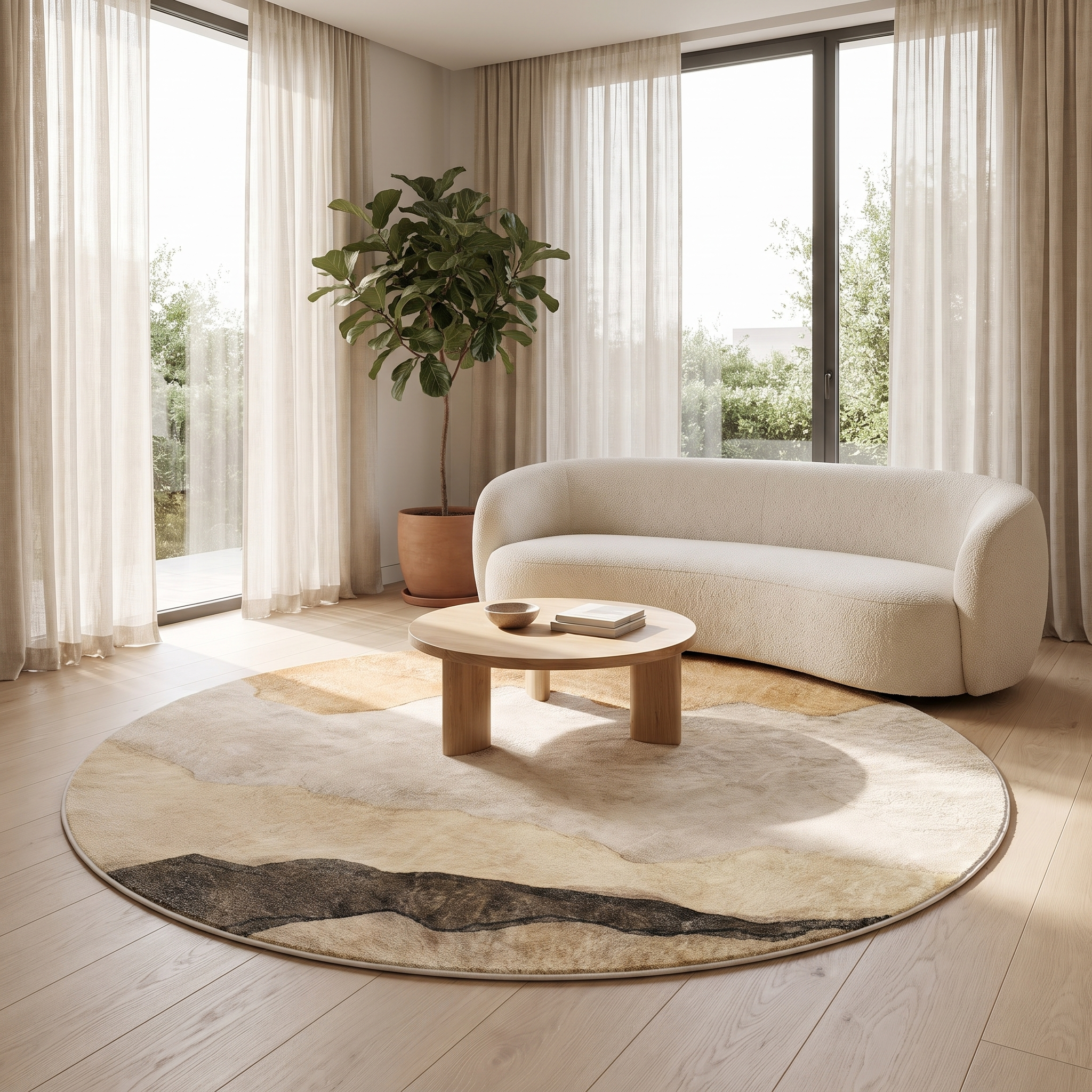Terra Round Abstract Landscape Area Rug Earthy Tones for Living Rooms