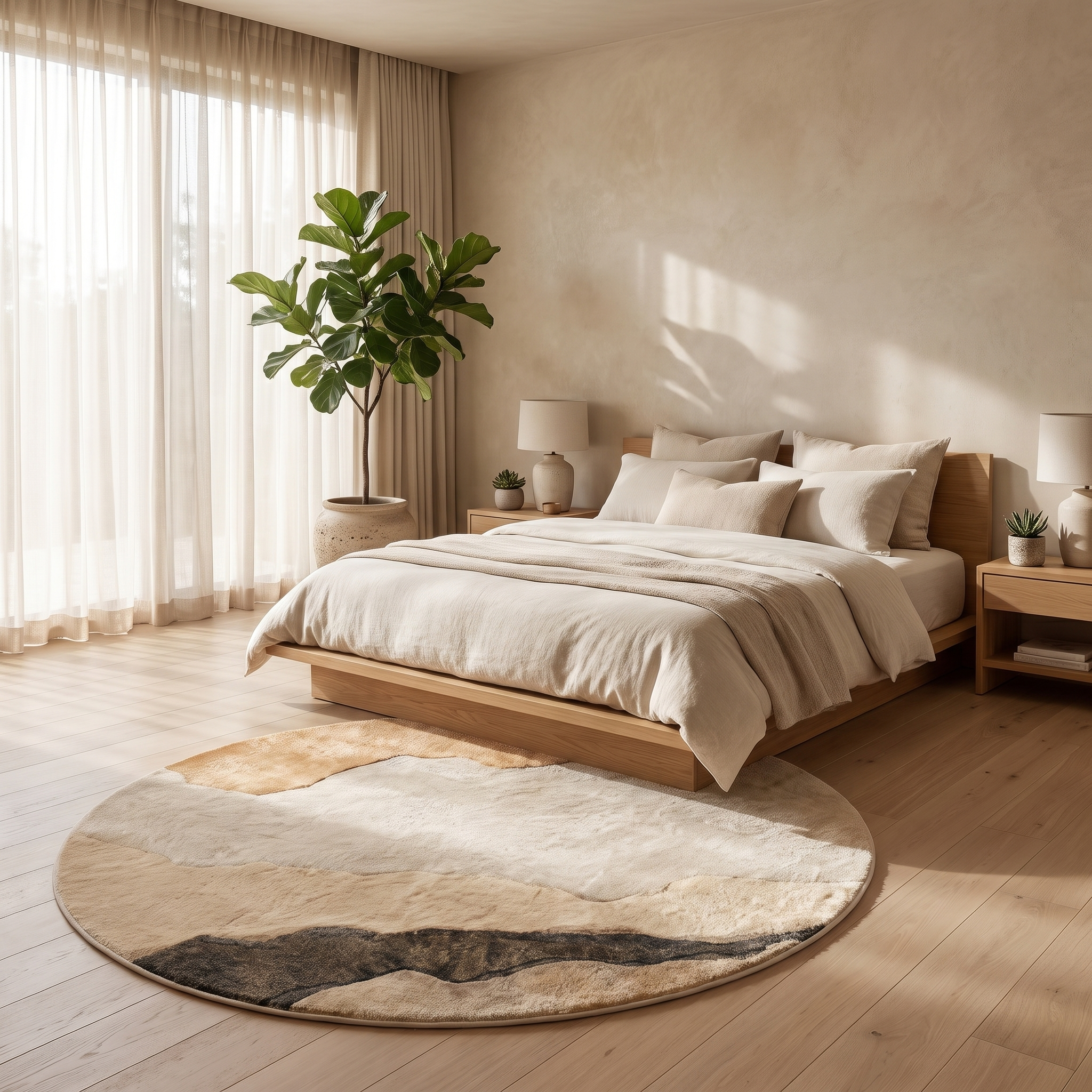 Terra Round Abstract Landscape Area Rug Earthy Tones for Living Rooms
