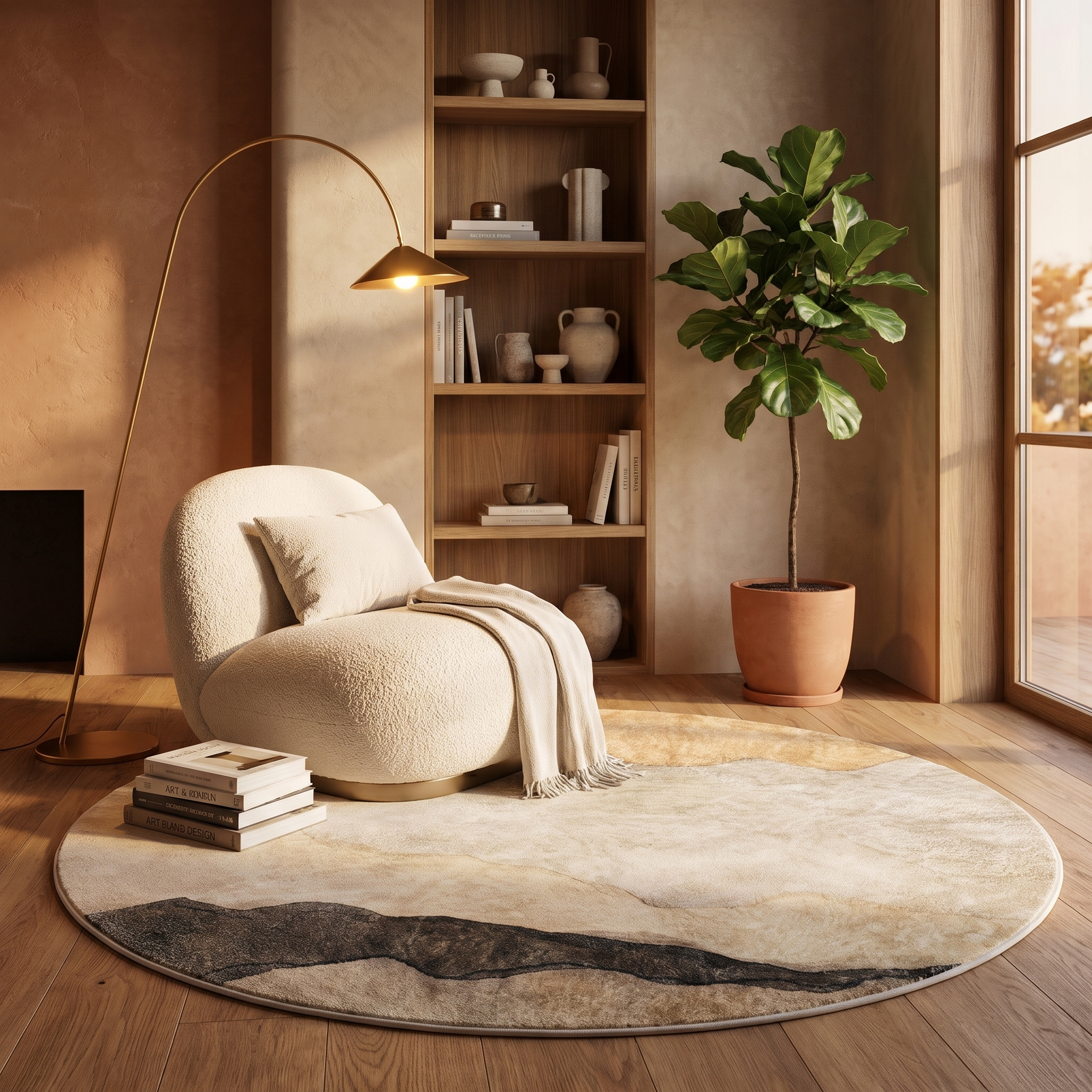Terra Round Abstract Landscape Area Rug Earthy Tones for Living Rooms