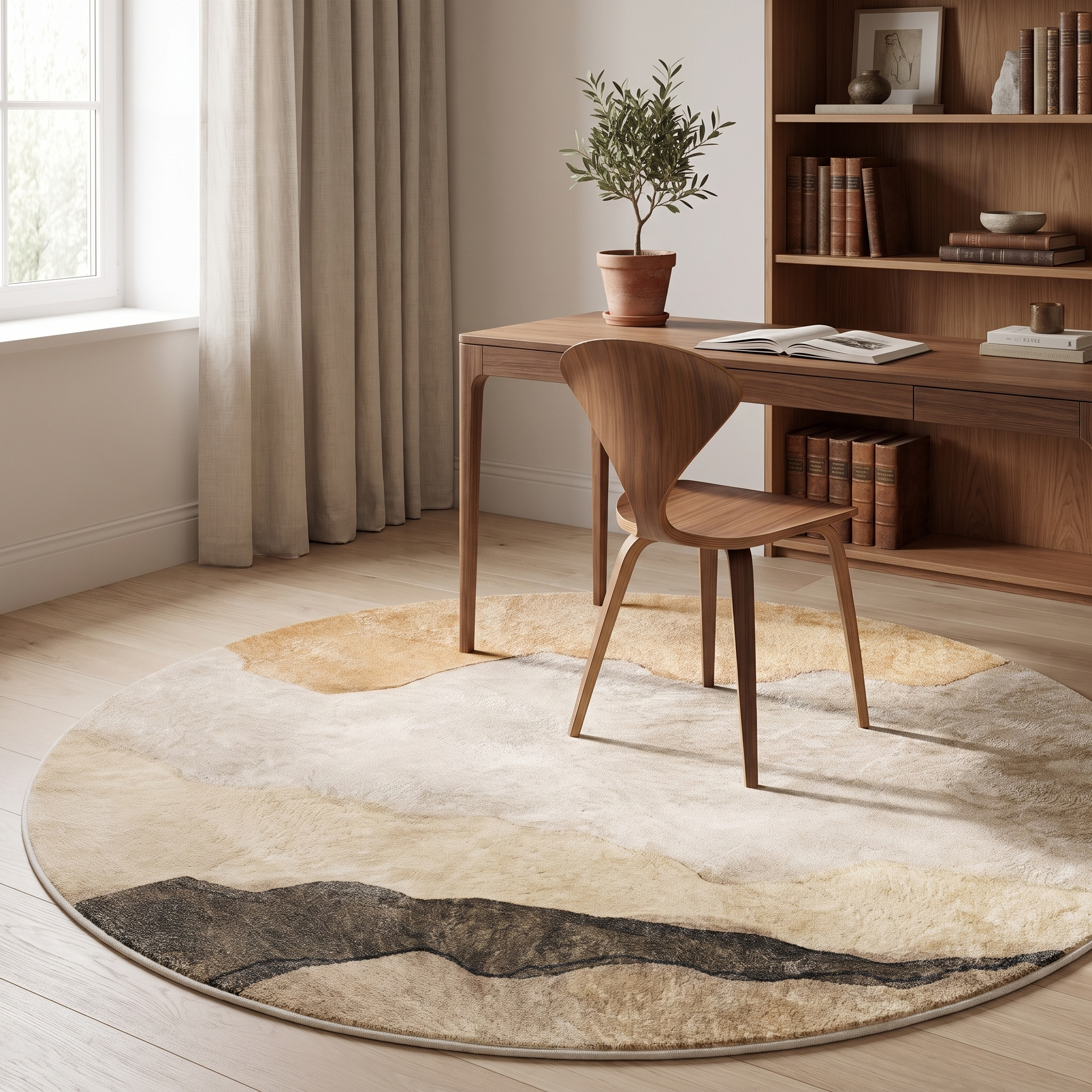 Terra Round Abstract Landscape Area Rug Earthy Tones for Living Rooms