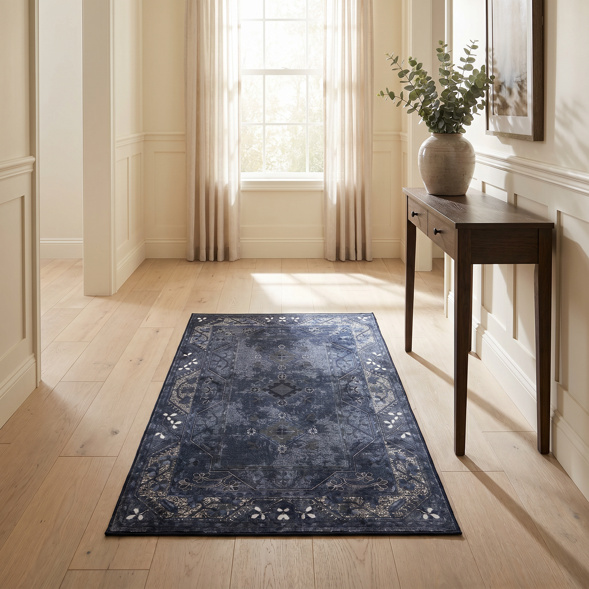 Nomad Navy Washable Vintage Persian Medallion Rug for Living Rooms