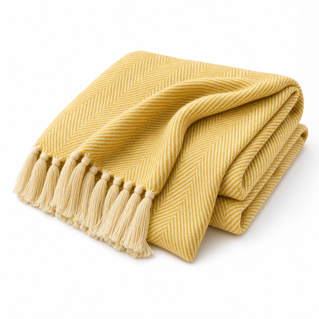 Riviera Woven Herringbone Fringe Throw Blanket for Sofa and Bedroom