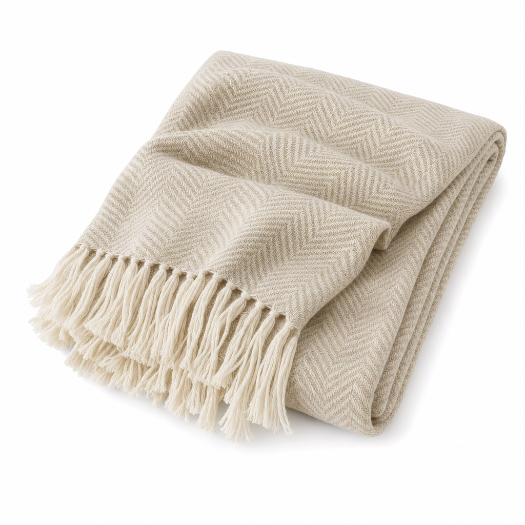 Riviera Woven Herringbone Fringe Throw Blanket for Sofa and Bedroom