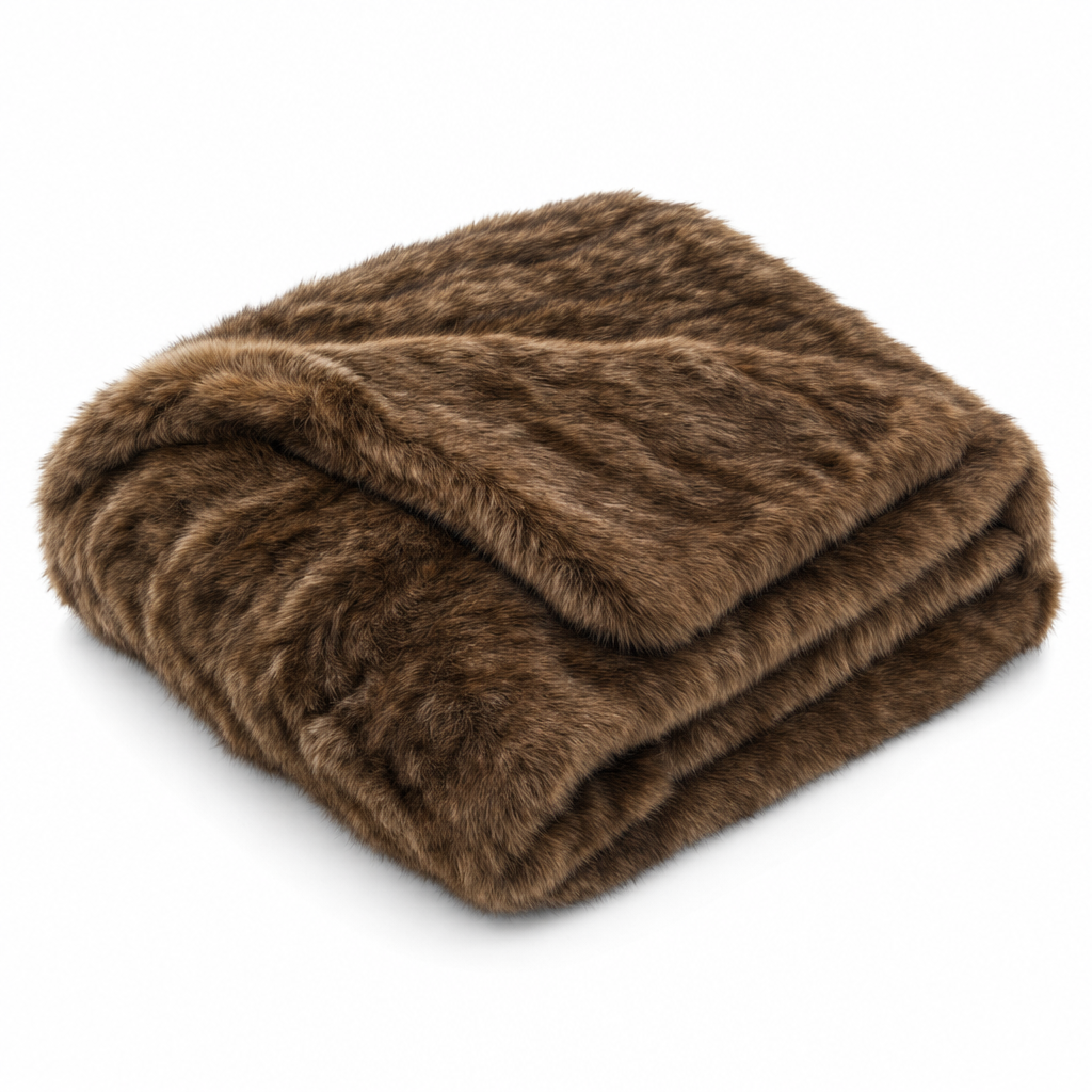 Lusso Luxury Plush Faux Fox Fur Throw Blanket for Sofa and Bedroom