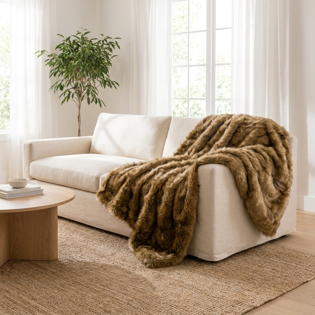 Lusso Luxury Plush Faux Fox Fur Throw Blanket for Sofa and Bedroom