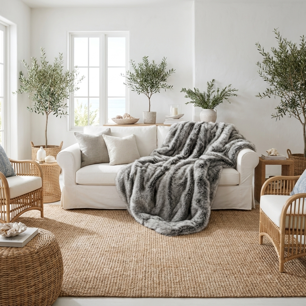 Lusso Luxury Plush Faux Fox Fur Throw Blanket for Sofa and Bedroom