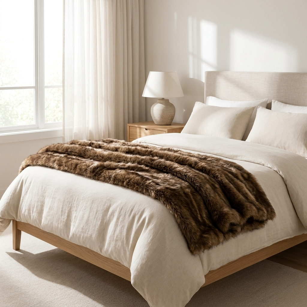 Lusso Luxury Plush Faux Fox Fur Throw Blanket for Sofa and Bedroom