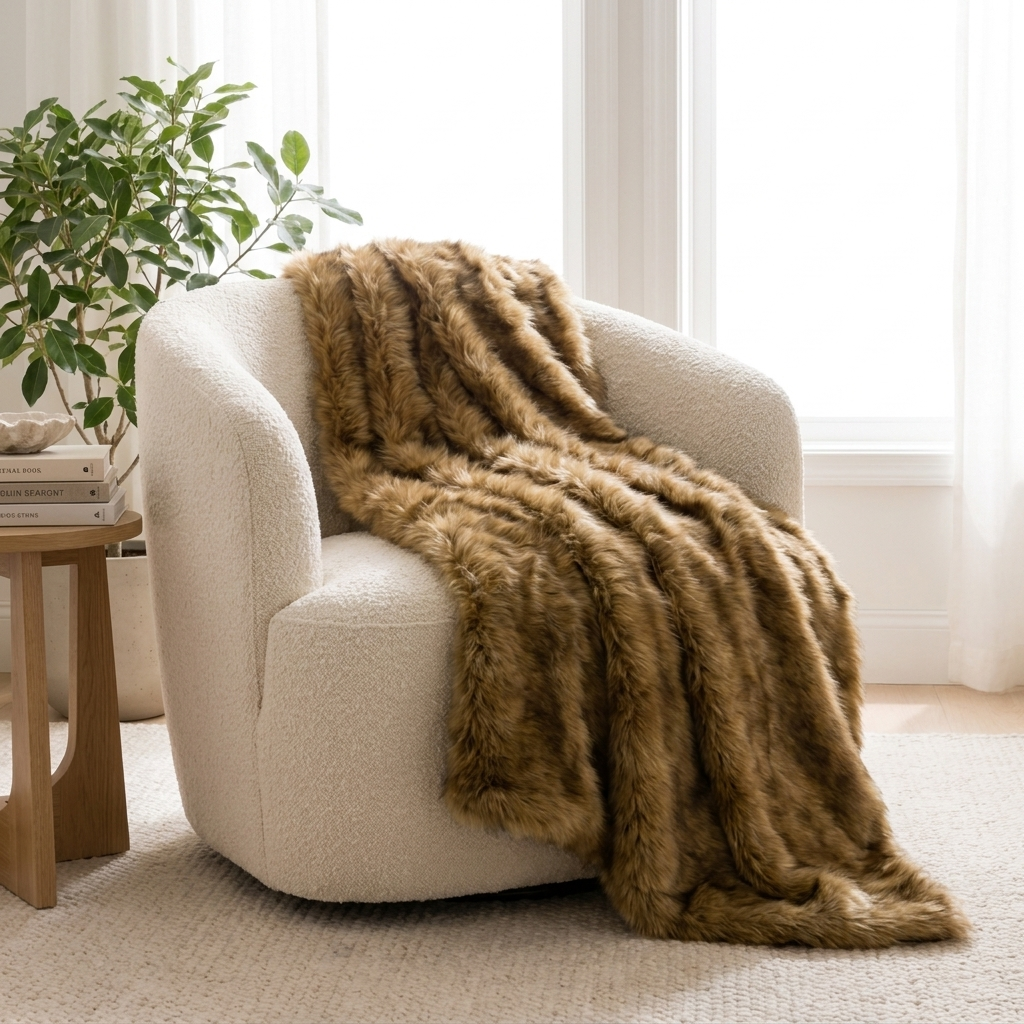 Lusso Luxury Plush Faux Fox Fur Throw Blanket for Sofa and Bedroom