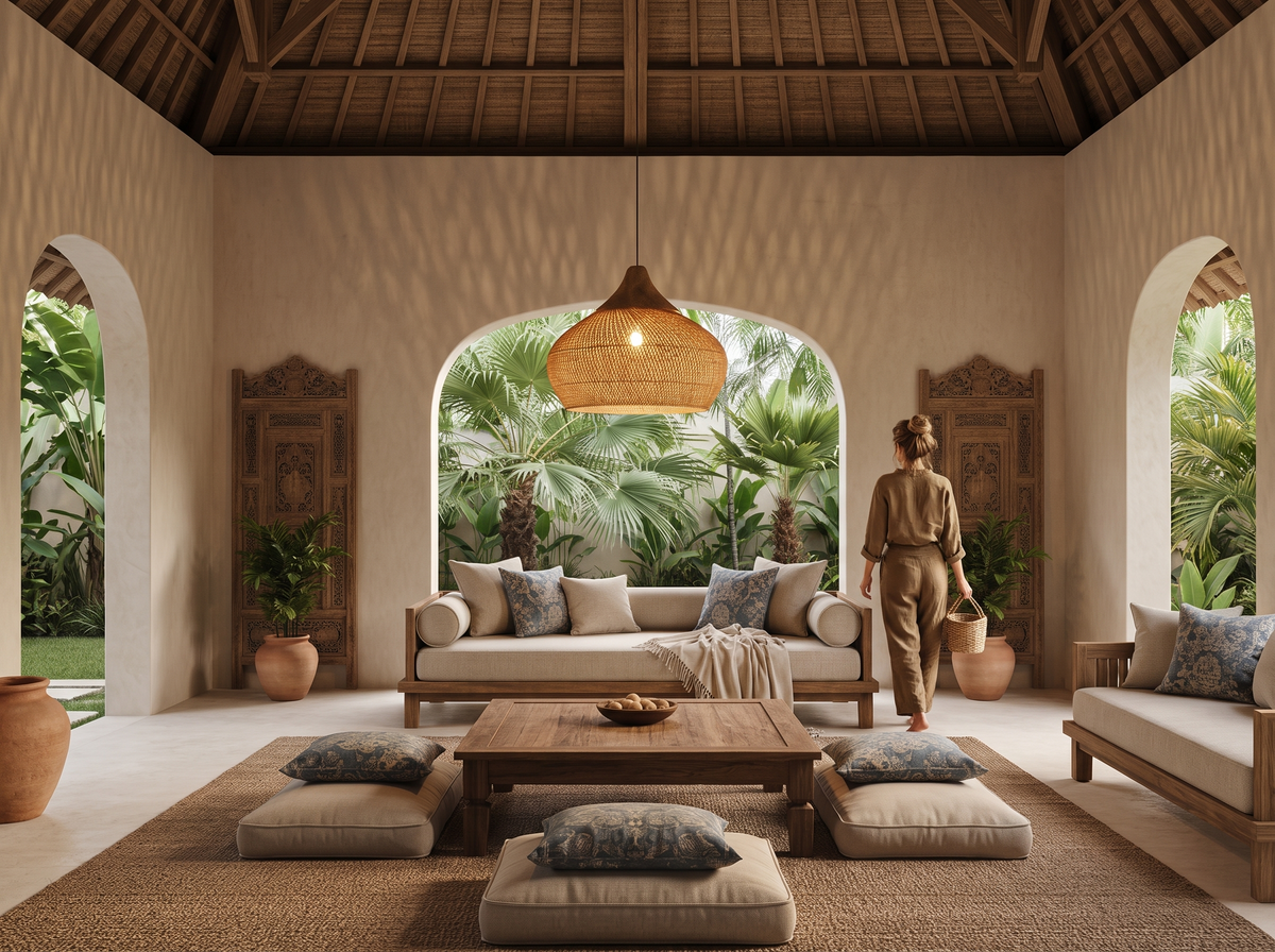 Yara rattan pendant light in a warm kitchen setting