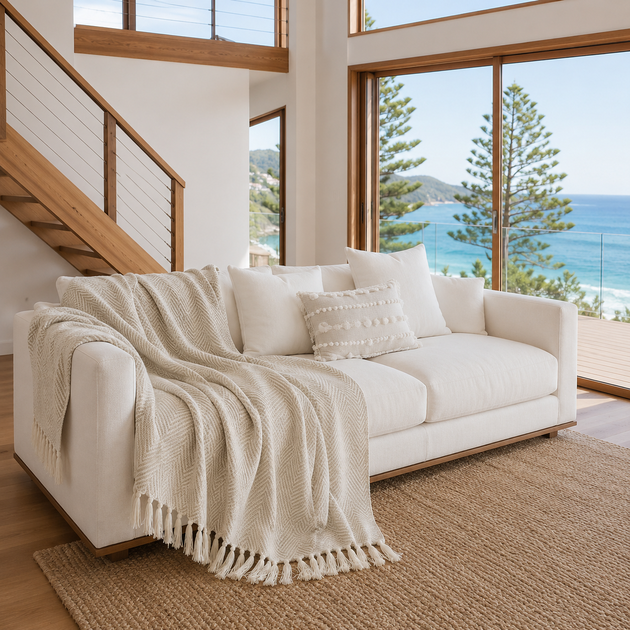 Riviera Woven Herringbone Fringe Throw Blanket for Sofa and Bedroom