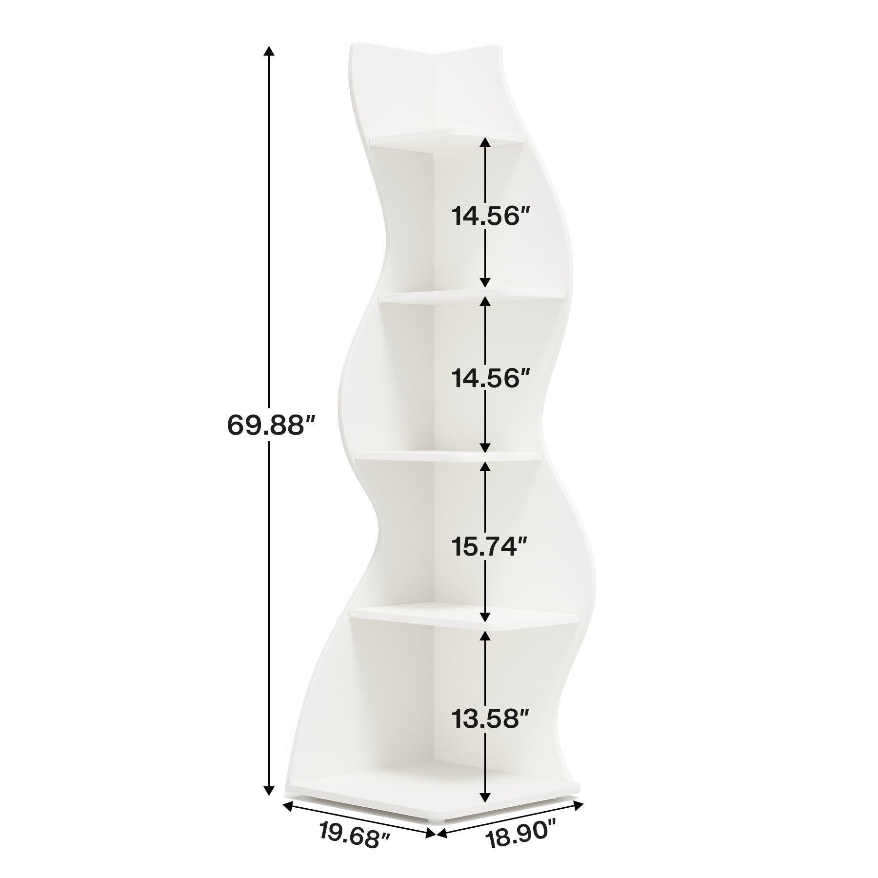 Cresta 5-Tier Wave Profile Corner Bookshelf for Living Room & Bedroom