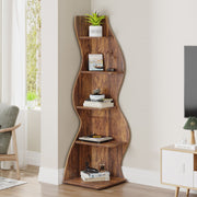 Cresta 5-Tier Wave Profile Corner Bookshelf for Living Room & Bedroom