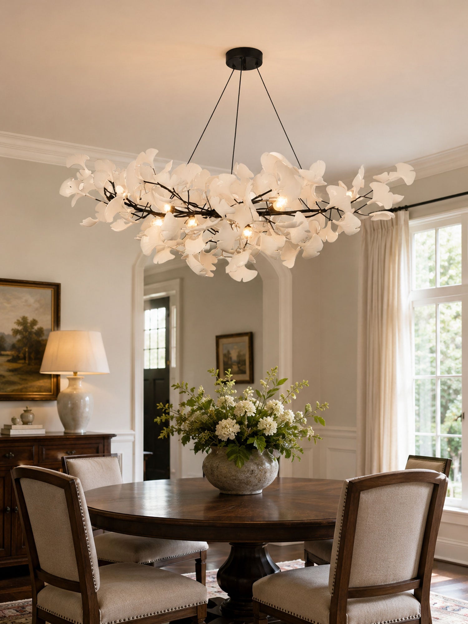 Icho Handcrafted Porcelain Ginkgo Chandelier for Dining & Living Room
